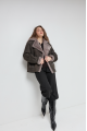 Women's dark gray suede sheepskin coat made of natural sheepskin in VINTAGE style